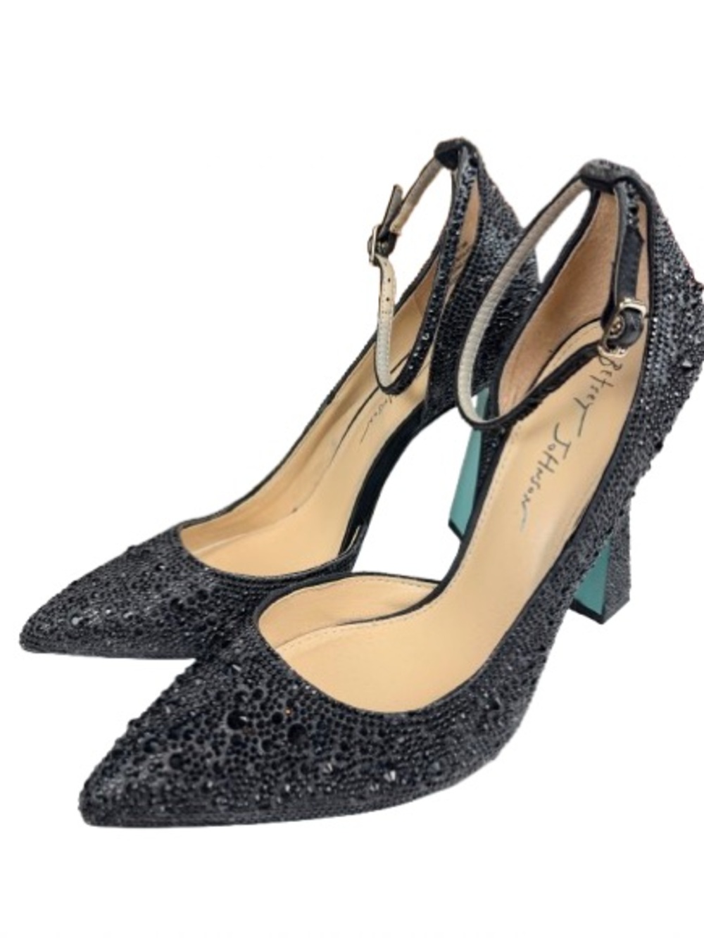 Betsey Johnson Ramsy Black Rhinestone Ankle Strap Pumps Heels 7.5M 4” Heel - Picture 3 of 13